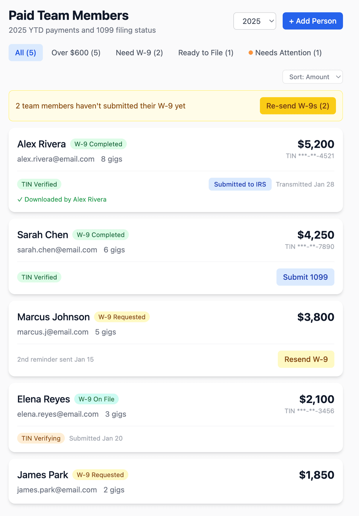 W-9 Collection & 1099 Filing screenshot